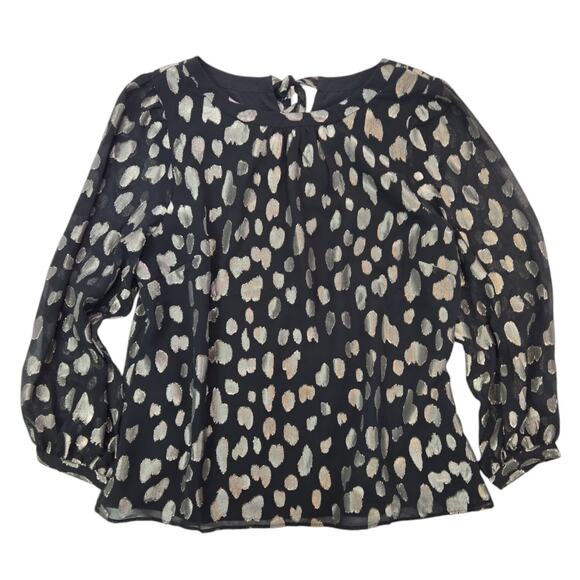 Talbots | Black & Silver, Clip Dot, Tie Back Blouse | Size Petite XL - Picture 4 of 9